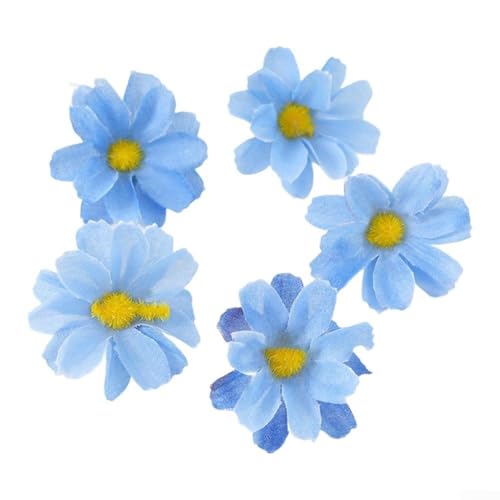 100 künstliche Gänseblümchen aus Seide für DIY-Haar-Accessoires und Blumen-Bastelarbeiten, perfekt für handgefertigte Kränze und Dekoration (blau) von LVYXON