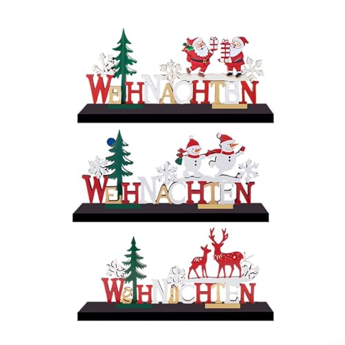3-teiliges Weihnachtsschmuck-Set aus Holz mit Schneemann, Weihnachtsmann und Rentierfiguren, rustikale festliche Tischplatte oder Kamindekoration, Naturholz, Urlaubsdekoration für Zuhause, Büro oder 3-teiliges Weihnachtsschmuck-Set aus Holz mit Schneemann, Weihnachtsmann und Rentierfiguren, rustikale festliche Tischplatte oder Kamindekoration, Naturholz, Urlaubsdekoration für Zuhause, Büro oder von LVYXON