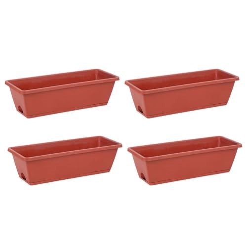 4 x Kunststoff-Fensterkästen mit Tablett und Ablauflöchern, entworfen für Gemüse- und Blumenanbau auf Fensterbänken, Balkonen oder Gartenbereichen (roter Ziegelstein) von LVYXON