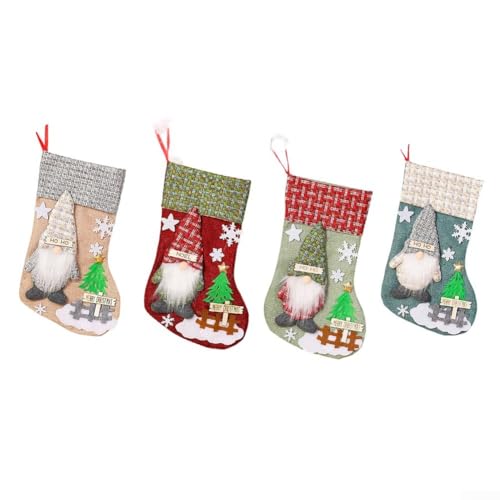 4er Set Plüsch Weihnachtsstrümpfe mit 3D Wichtel Figuren Perfekt für Kamin und Urlaubsdekoration von LVYXON