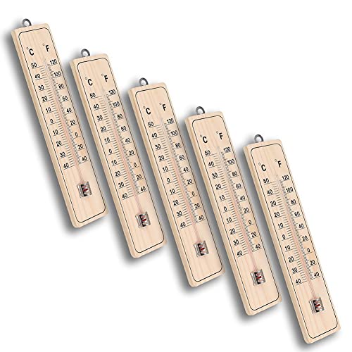 5 Stück Zimmerthermometer Holz Thermometer Innenthermometer aus Buchenholz analog auch für Außen Garten und Innen von LVYXON