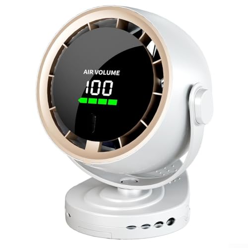 720 Grad drehbarer digitaler Display-Ventilator mit Clip für Desktop- und Wandhalterung, wiederaufladbarer elektrischer Ventilator mit einstellbarer Windgeschwindigkeit und Typ-C-Anschluss (weiß) von LVYXON