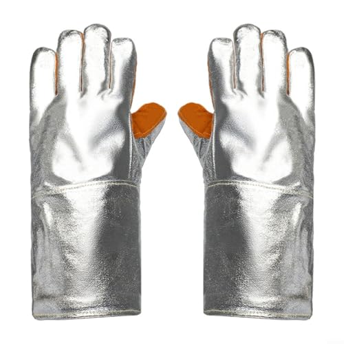 Aluminiumfolie Leder Schweißhandschuhe Wärmeisolierung Verbrühungsschutz Feuerfeste Schutzausrüstung für Schweißen Grill für Präzisionsverdrahtung Hochtemperaturschutz von LVYXON