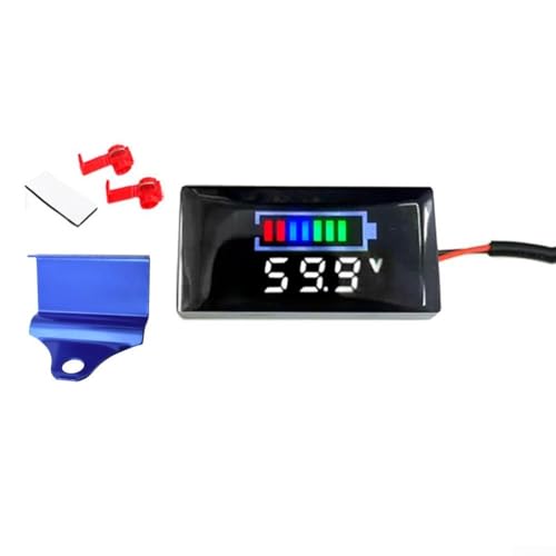 Digitales LED-Voltmeter, 12 V bis 150 V, Gleichstrom mit Spannungsalarmfunktion für genaue Überwachung und Schutz der Fahrzeugbatterie (Halterung blau + weiß) von LVYXON