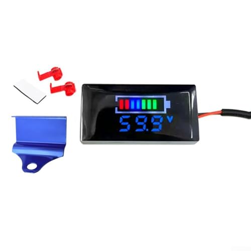 Digitales LED-Voltmeter mit Spannungsalarmfunktion für genaue Überwachung und Schutz der Fahrzeugbatterie, 12 V bis 150 V (Halterung blau + blau) von LVYXON