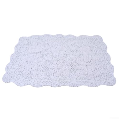 Elegante rechteckige Tischdecke im Vintage-Stil aus Baumwolle mit Häkelspitze für Ess- und Dekorationszwecke (weiß) von LVYXON