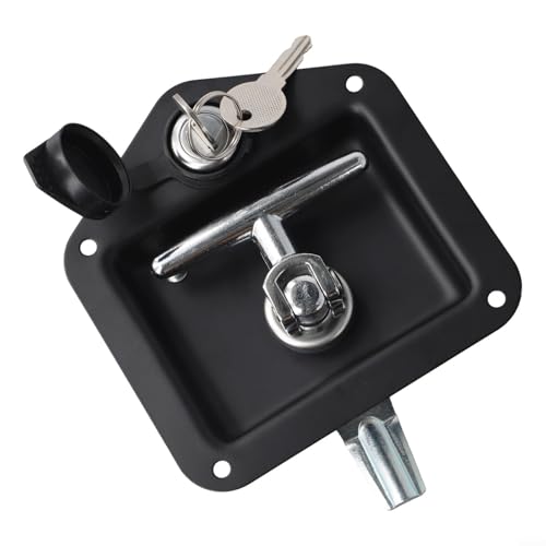 Faltbares T-Griffschloss mit 2 Schlüsseln Edelstahlkonstruktion für sicheres Verriegeln an LKW-Anhängern, Werkzeugkästen und Industrieschränken (Schwarz) von LVYXON