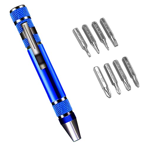 Feinmechaniker Schraubendreher Reparatur Set, 8 in 1 räzision Mini Schraubenzieher Set mit 8 Magnetischen Bits, für Elektronik, Brille und Uhr-Blau von LVYXON