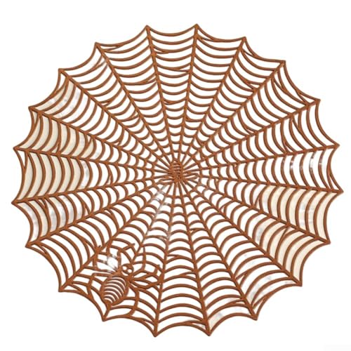 Festliche Tischdecke mit Spinnennetz, 38,1 cm, rundes Design für Halloween-Themenveranstaltungen (braun) von LVYXON