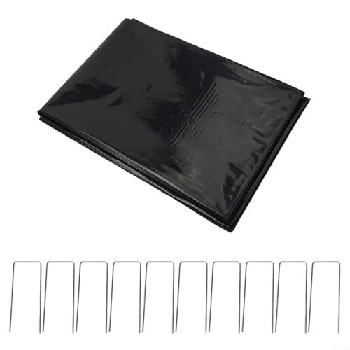 Fischteichfolie HDPE Heavy Duty Membran für Gartenpools Landschaftsbau Wasserdichte Schutzbodenabdeckung mit 10 Nägeln 150 x 200 cm 200 x 200 cm 200 x 300 cm schwarz (200 x 300 C + 10 Bodennägel) von LVYXON
