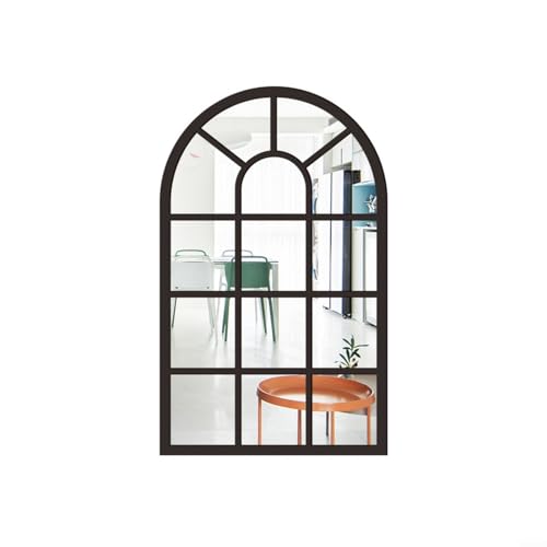 Halbmond-Fenster-Wandspiegel, 42 x 27 cm, Holz & Acryl, dekorativer Aufkleber mit selbstklebender Rückseite, elegantes Weiß/Schwarz/Holz-Finish für Wohnzimmer/Schlafzimmer (schwarz) von LVYXON