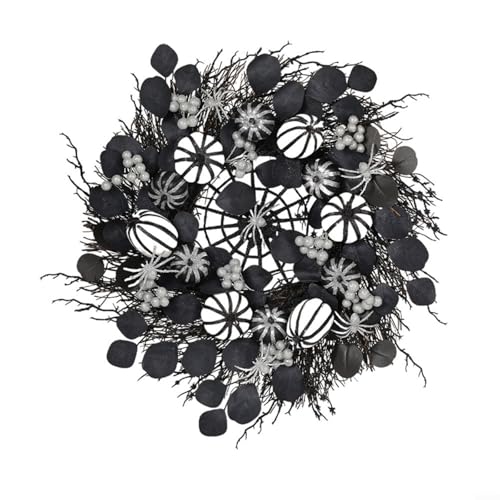 Halloween-Kranz mit schwarzen Ahornblättern und weißen Kürbissen, 50 cm, künstliche Girlande für Haustür, Veranda oder Indoor-Festivaldekoration Halloween-Kranz mit schwarzen Ahornblättern und weißen Kürbissen, 50 cm, künstliche Girlande für Haustür, Veranda oder Indoor-Festivaldekoration von LVYXON