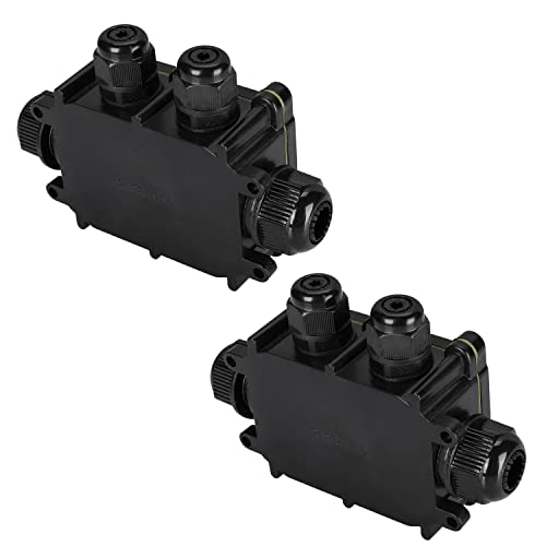 LVYXON 2er Set Wasserdicht Abzweigdose, 4 Wege Verbindungsdose, Junction Box, IP68 wasserdichte Verteilerdose Ø 4-9mm 9-12mm 12-15mm, 450V, 24A, Schwarz Außenverteilerdose Garten LVYXON 2er Set Wasserdicht Abzweigdose, 4 Wege Verbindungsdose, Junction Box, IP68 wasserdichte Verteilerdose Ø 4-9mm 9-12mm 12-15mm, 450V, 24A, Schwarz Außenverteilerdose Garten von LVYXON