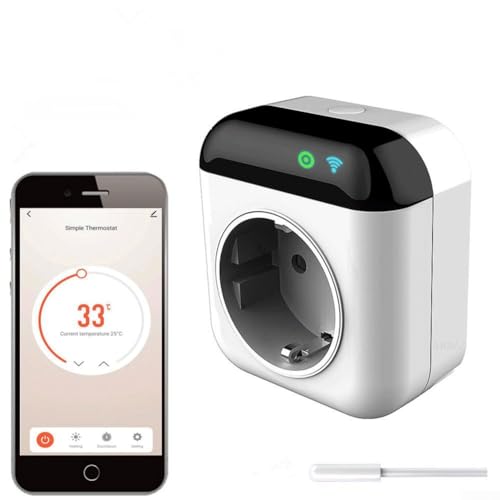 LVYXON WLAN Steckdose 15 A 220 V Programmierbarer WiFi Smart Thermostat Steckdose, Intelligentes Thermostat, App-Fernbedienung Sprachsteuerung, Smart WLAN Thermostat Steckdose mit Fühler von LVYXON