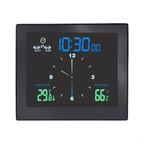 Lautlose Uhr mit Saugnapf und Temperatur- und Feuchtigkeitsfunktion, Dual-Alarm und Countdown-Modi für den Heimgebrauch (schwarz) von LVYXON