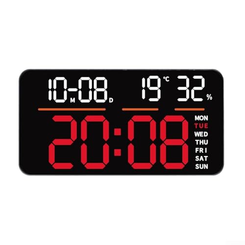 Multifunktions-LED-Digital-Wanduhr mit großem Bildschirm, Dual-Wecker, digitalem Kalender, Stoppuhr, Countdown-Timer und Umweltüberwachung (rot) von LVYXON