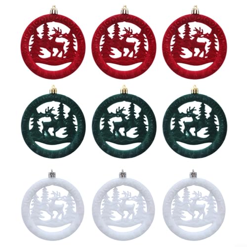Rustikales 9-teiliges beflocktes Hirsch-Weihnachtsschmuck-Set mit Glitzer, runde hängende Dekorationen für Bauernhaus-Stil, Urlaubsbaum, Tür, warmes Holz, festliche Heimdekoration Rustikales 9-teiliges beflocktes Hirsch-Weihnachtsschmuck-Set mit Glitzer, runde hängende Dekorationen für Bauernhaus-Stil, Urlaubsbaum, Tür, warmes Holz, festliche Heimdekoration von LVYXON