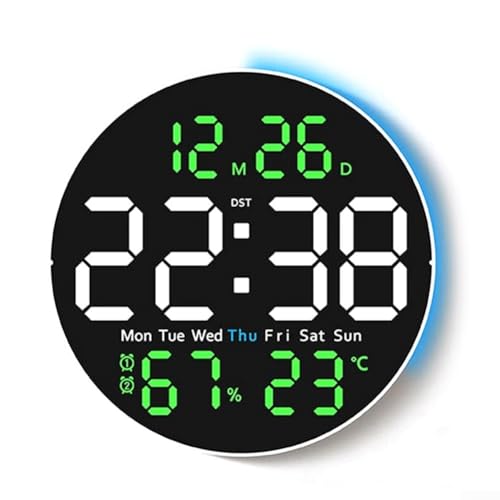 Smart-LED-Wanduhr mit Fernbedienung, Kalender und Temperaturfunktion (grün) von LVYXON