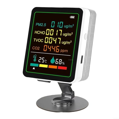 TVOC PM2.5 Kohlendioxid-Detektor für den Innenbereich, mit Temperatur- und Feuchtigkeitssensor und LED-Display-Ständer (weiß) von LVYXON