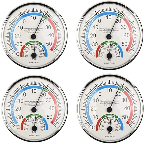 Thermometer Hygrometer Thermo analog, 13cm Zimmerthermometer und Luftfeuchtigkeitsmessgerät, Luftfeuchtigkeit Raumklimakontrolle Innen-4tlg von LVYXON
