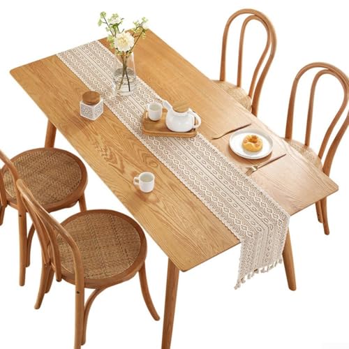 Tischläufer aus Baumwolle und Leinen mit elegantem, handgefertigtem Quasten-Design (Beige) von LVYXON