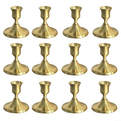 Vintage Eisen Kerzenhalter Set, elegante konische Kerzenhalter in Kupfer/Chrom (2,8 x 2,6 Zoll), 4/8/12er Pack für Hochzeit/Abendessen/Feiertage, zeitloses Herzstück Dekor (12er Pack Kupfer) von LVYXON