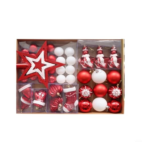 Weihnachtsbaumschmuck-Set, Weihnachtsbaumschmuck-Set mit 47 Teilen für Zuhause, Büro, Café oder Restaurant, Urlaubsdekoration mit vorgebundener Schnur und leichtem Design (rot) von LVYXON