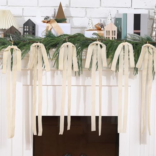 Weihnachtsbaumschmuck mit Schleife aus Samt, Vintage-Stil, groß, 40 x 60 cm, Weihnachtsdekoration für Kränze und saisonale Heimdekoration, 12 Stück Weihnachtsbaumschmuck mit Schleife aus Samt, Vintage-Stil, groß, 40 x 60 cm, Weihnachtsdekoration für Kränze und saisonale Heimdekoration, 12 Stück von LVYXON