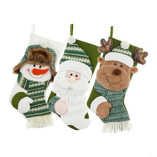 Weihnachtsstrümpfe Set Weihnachtsstrümpfe 3D Charakter Design 3er Set Groß 20x47cm Strickstoff Urlaub Dekoration Halter für Kamin Kaminsims Heimdekoration von LVYXON