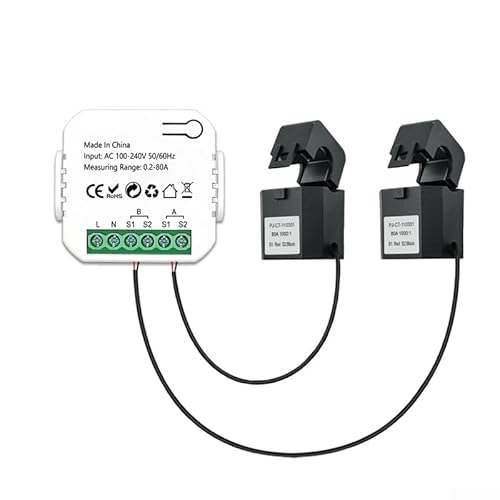 WiFi Smart Energy Meter, 80A Tuya Smart Life WiFi Energy Meter mit Klemme CT, 2-Wege-KWh-Meter Echtzeit-Stromüberwachung, WIFI-Fernbedienung mit Tuya-App, Energieverbrauchszähler-Datenverwaltung von LVYXON