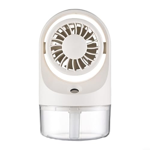 Wiederaufladbarer, tragbarer Ventilator mit Nebelsprühfunktion, 1000 mAh Akku, USB-betriebener Desktop-Luftkühler, 70 ml Wassertank, mehrere Geschwindigkeitseinstellungen für Heimbüro (weiß) von LVYXON