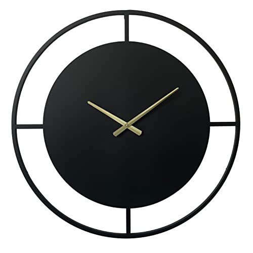 LW Collection Wanduhr Danial Schwarz 80cm - Große Industrielle Wanduhr Metall - Moderne Wanduhr - Leises Uhrwerk - Stille Uhr von LW Collection