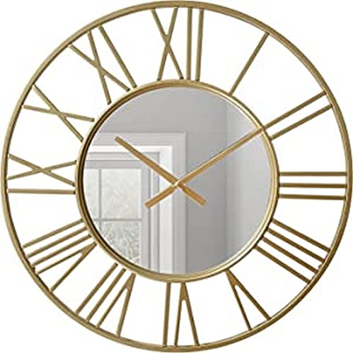 LW Collection Spiegel Wanduhr Phoenix Gold 60cm - Industrielle Schwarze Wanduhr mit Spiegel - Große Moderne Spiegeluhr mit römischen Ziffern - Leise Uhrwerk - Spiegel Uhr - Stille Uhr von LW Collection