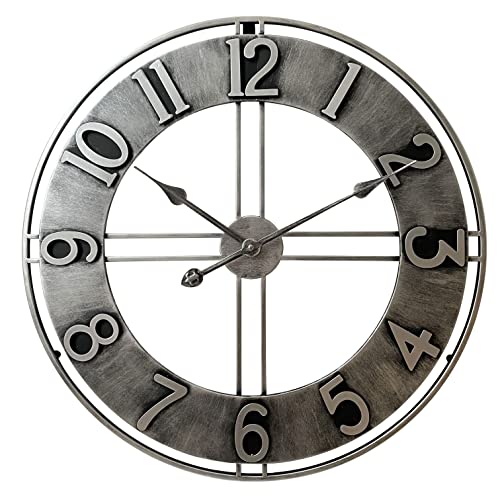 LW Collection Wanduhr Becka Grau Silber 80cm - Große industrielle Wanduhr Metall - Moderne Wanduhr - Leises Uhrwerk - Stille Uhr von LW Collection