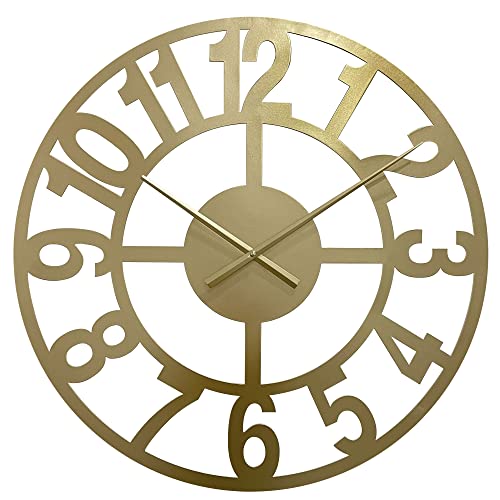 LW Collection Wanduhr Jannah Gold 60cm - Große industrielle Wanduhr Metall - Moderne Wanduhr - Leises Uhrwerk - Stille Uhr von LW Collection