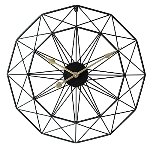 LW Collection Wanduhr Megan Schwarz mit Goldenen Zeigern 80cm - Große industrielle Wanduhr Metall - Moderne Wanduhr - Leises Uhrwerk - Stille Uhr von LW Collection