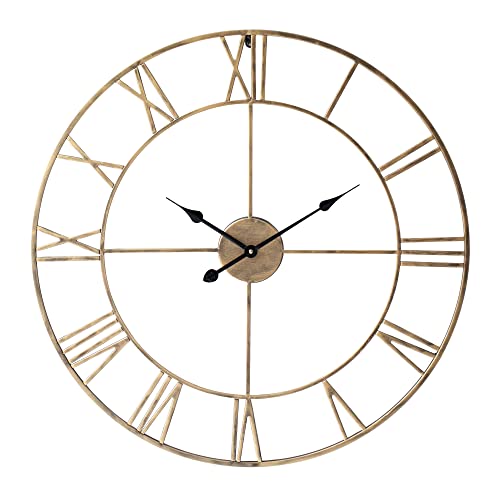 LW Collection Wanduhr Olivier Gold 80cm - Große Wanduhr mit römischen Ziffern - Moderne Industrielle Leises Wanduhr - Stille Uhr von LW Collection