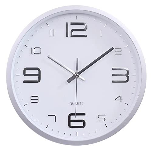 LW Collection Wanduhr Xenn Silber Weiß 30cm - Kleine Uhr - Leise Wanduhr - Küchenuhr leises Uhrwerk… von LW Collection