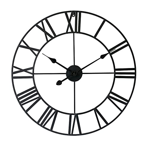 LW Collection Wanduhr Olivier Schwarz 60cm - Große Wanduhr mit römischen Ziffern - Moderne Industrielle Leises Wanduhr - Stille Uhr von LW Collection