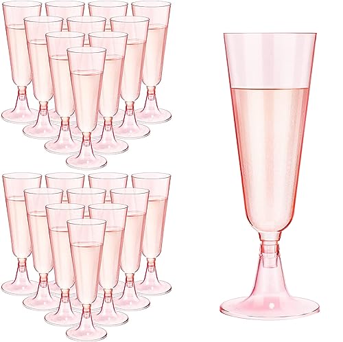 LWAIX Sektgläser Aus Plastik Sektgläsern 160ml Champagner Gläser Sektflöten Kunststoff Sektkelch BPA-frei Mehrweg für Sektempfang Party Picknick Geburtstag Hochzeit Junggesellenabschied 27Stk (Rosa) von LWAIX