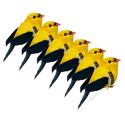 LWINGFLYER 3.4 Zoll 6 Stück Gelb Künstliche Vögel Naturgetreu mit Clip Deko Vogel Spatz Chickadee für Weihnachten Dekoration Bastelprojekte Weihnachtsbaum Ornamente Saisonale Displays. von LWINGFLYER