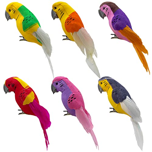 6 Stück Künstliche Papageien Vögel Dekoration Feder Vögel mit Clip Tropische Aras für Outdoor Garten Baum Dekor von LWINGFLYER