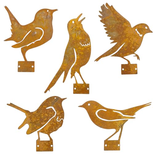 LWINGFLYER 5 Stück rostige Vögel Dekoration mit rostiger Patina und Befestigungsschrauben Metall Vögel Handwerk Statue Ornamente, rustikale Zaun Dekorationen, Garten Dekor (Wren12x12cm) (02) von LWINGFLYER