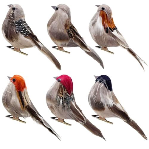 LWINGFLYER 6 Stück künstliche Vögel Federschaum Spatz Ornamente mit Clips geeignet für Weihnachtsbasteln Garten Baumschmuck von LWINGFLYER