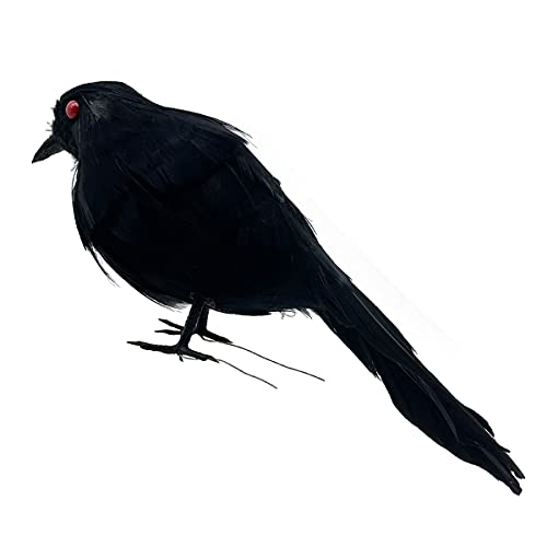 LWINGFLYER Künstliche Vögel Raben Krähe Feder Vögel Naturgetreu Blauhäher Deko Vogel für Garten Baum Halloween Deko (Rote Augen Stehende) von LWINGFLYER