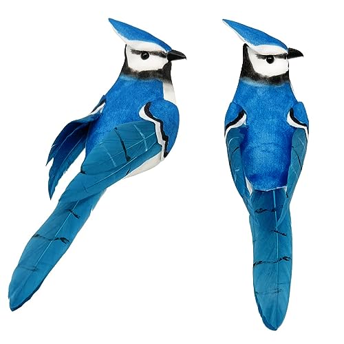 LWINGFLYER Künstlicher blauer Jay Realistische Schaumstoff-Feder-Clip für Ornamente, Blumenarrangements und Heim-Party-Dekoration (2 Stück, 13 cm) von LWINGFLYER