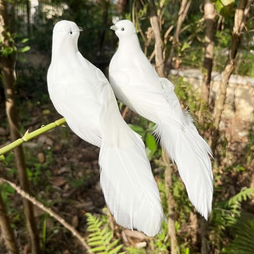 LWINGFLYER Weiße Friedenstauben gefiederte Liebesvögel 22,9 cm Clip-on-Ornamente für Weihnachtsbaumschmuck Hochzeitstorten-Mittelstücke Vogelkäfig-Kranz Basteln Blumenarrangement Beerdigung (2) von LWINGFLYER