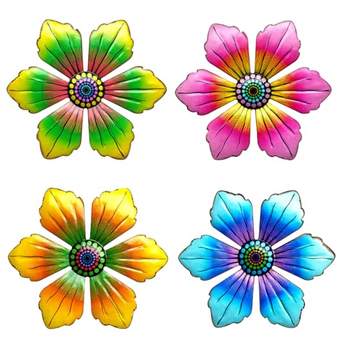 Metall Blumen Wanddekoration Schmiedeeisen Bunte Blumen Wandskulpturen Metall Blume Garten Ornamente Außenbereich für Terrassen Balkone Eingezäunte Höfe Veranden Schaffen Sie atemberaubende Hinterhofg von LWINGFLYER