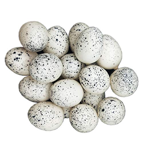 lwingflyer Wachteleier Deko Ei Künstliche Vogeleier Plastik Eier Weiß Schwarze Flecken Osterdeko für Hause Oberfläche für Party Tisch Garten Dekoration (20pcs) von LWINGFLYER