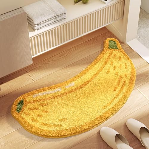Badematte rutschfest Bananen Badezimmerteppich Groß 47x100cm,Badteppich rutschfest Waschbar,Teppich Badezimmer Dicker Mikrofaser, Duschvorleger Saugfähige,Badvorleger Deko Fussmatte von LWLFC